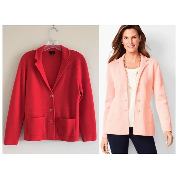 Talbots Jackets & Blazers - Talbots Petite Red Merino Wool Sweater Jacket Blazer